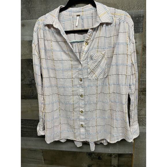 Free People Break My Stride Buttondown Top Pink Combo Size XS - Picture 3 of 7